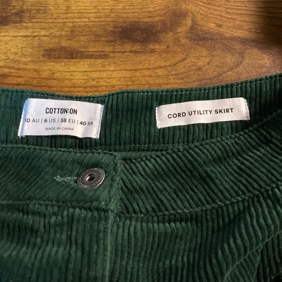 Cotton On Cord Utility Skirt Deep Green Cargo Pocket Mini 6 Streetwear Casual - Picture 5 of 7